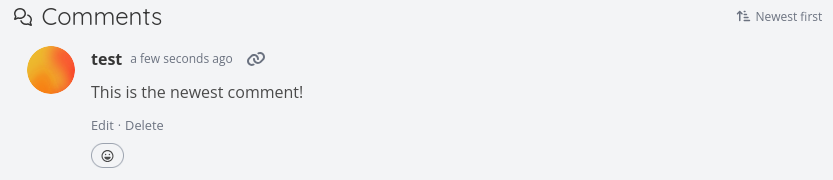 Task comment with the toggle button in the top right corner